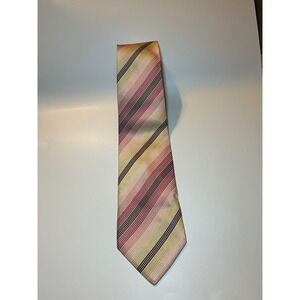 Hermes Paris Mens Silk Tie Pink Yellow Brown Diagonal Stripe Made in France